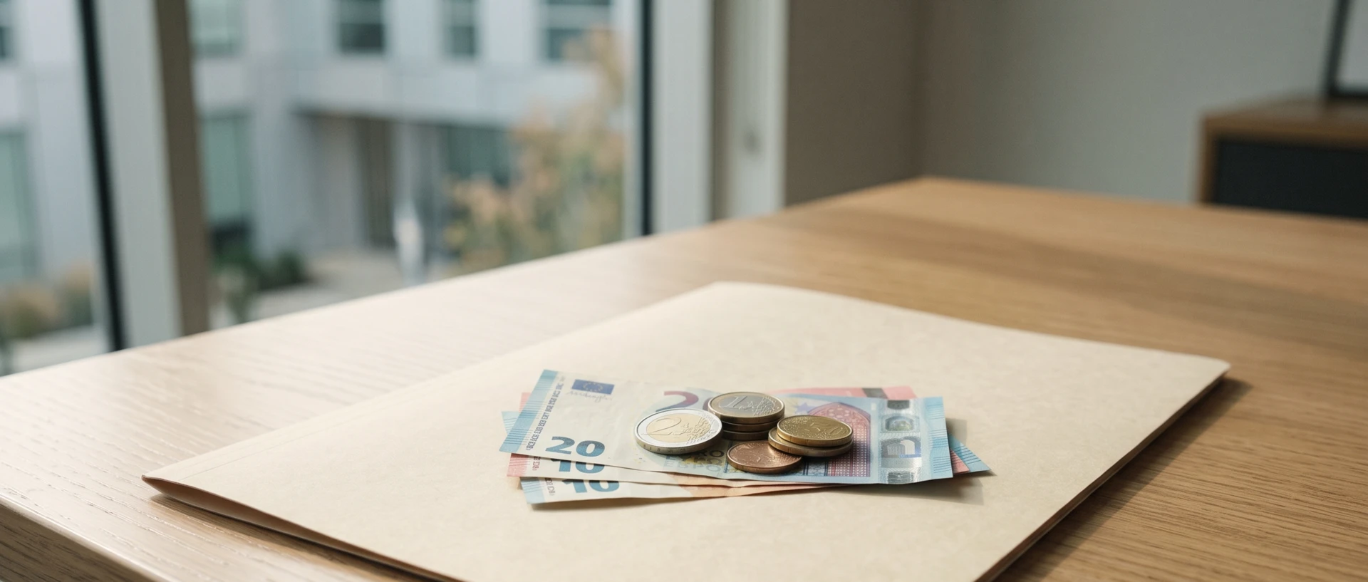 Euro-Scheine und Münzen auf Aktenordner – Symbolbild Mietkaution